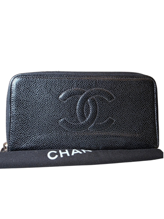 CHANEL Handbags - CHANEL Caviar Leather Zip Wallet with Embossed CC Black